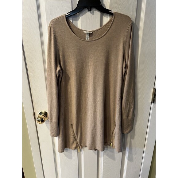 Soma Top Womens Large Zipper Detail Tunic Beige Casual coastal Comfy boho soft - Picture 4 of 5